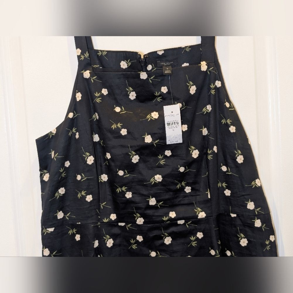 Ann Taylor Factory Black Floral Midi Dress Cotton Size 16 Poetcore Modern Craft - Picture 10 of 10